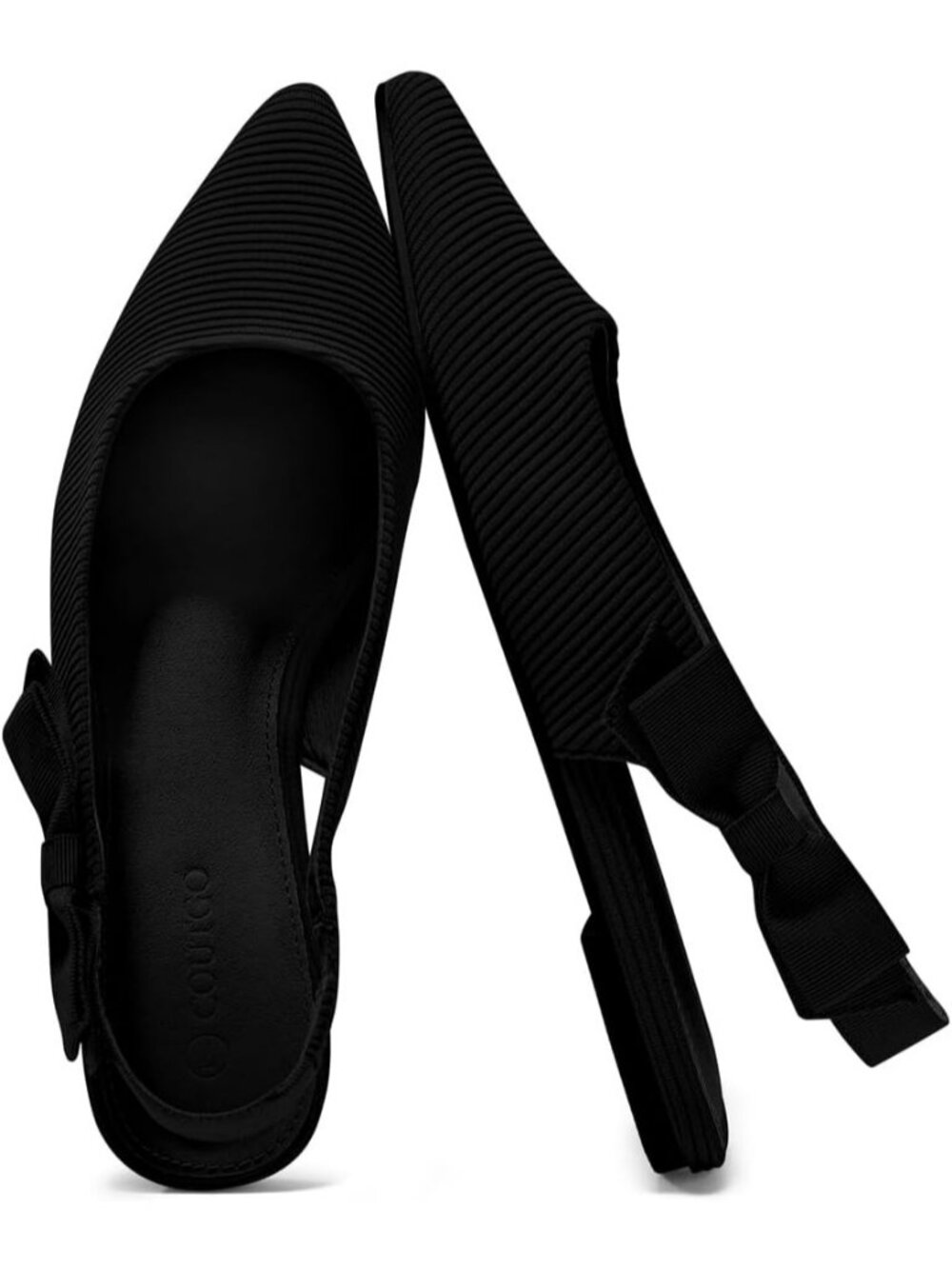 Women's Knit Black Slingback Flats Bow Pointed Closed Toe Slip on Party Shoes